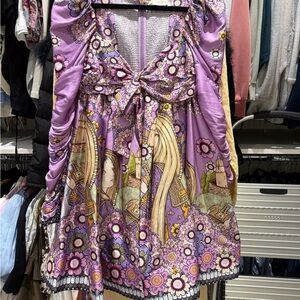 Purple Floral Dress with Artistic Print